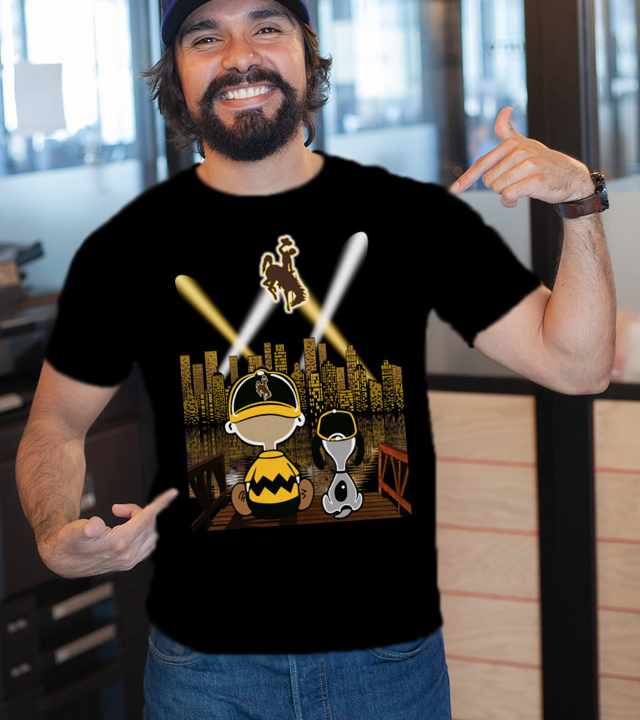 Wyoming Cowboys City At Night With Characters And Skyline T-Shirt