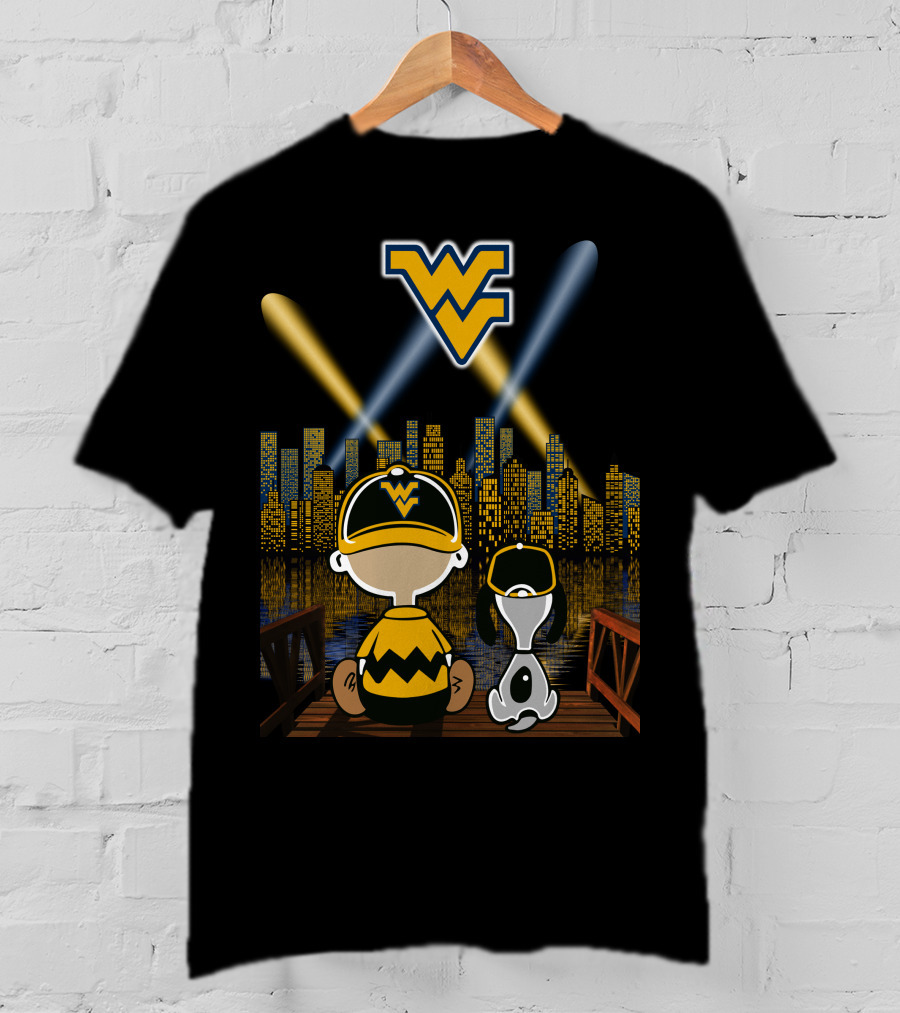 Wv Mountaineers City By Night Charlie Snoopy Skyline Lights T-Shirt