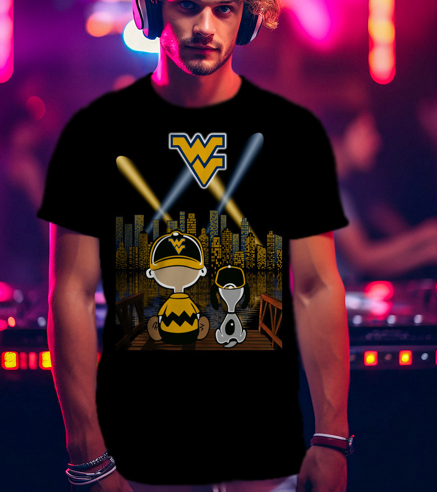 Wv Mountaineers City By Night Charlie Snoopy Skyline Lights T-Shirt