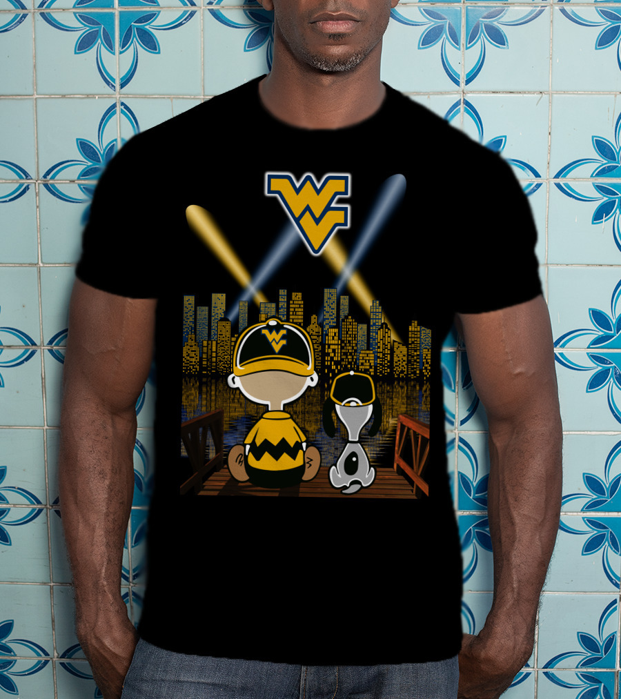 Wv Mountaineers City By Night Charlie Snoopy Skyline Lights T-Shirt
