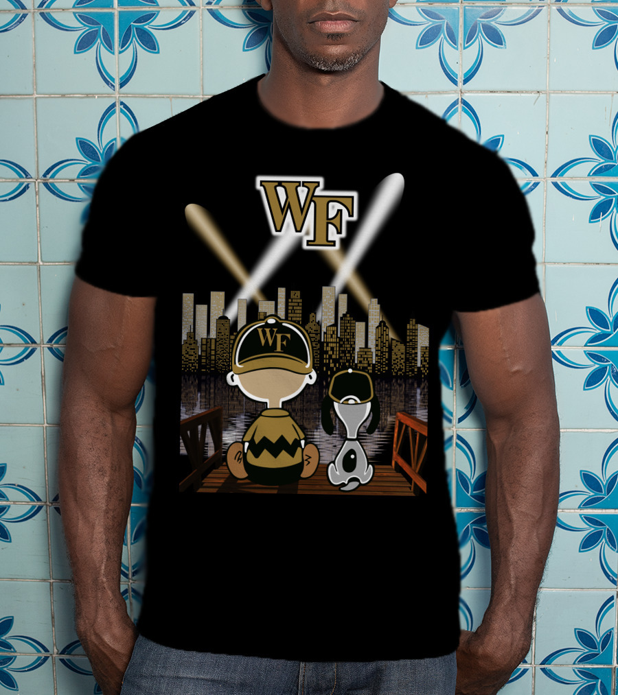 Wake Forest Peanuts Characters Cityscape Night Scene T-Shirt