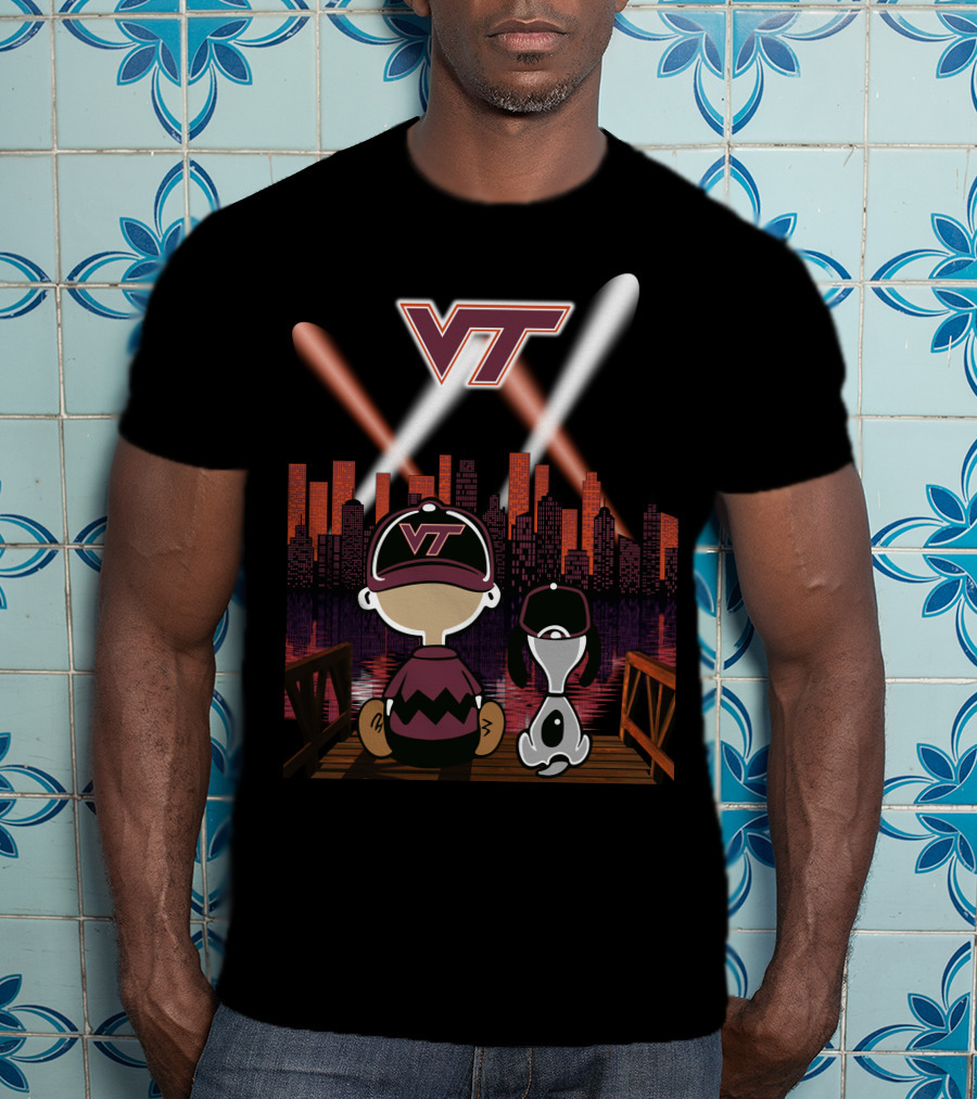 Virginia Tech Hokies Vt Skyline Night Scene T-Shirt