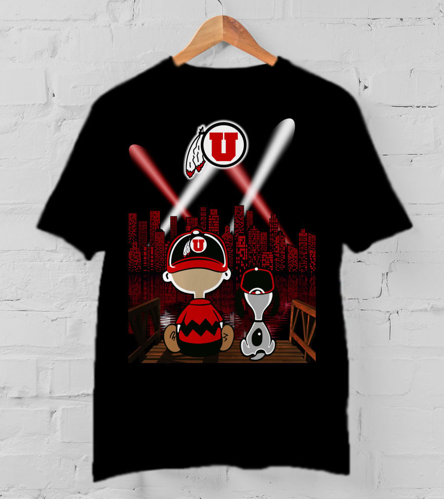 Utah Utes City Skyline Night Scene With Cartoon Characters T-Shirt