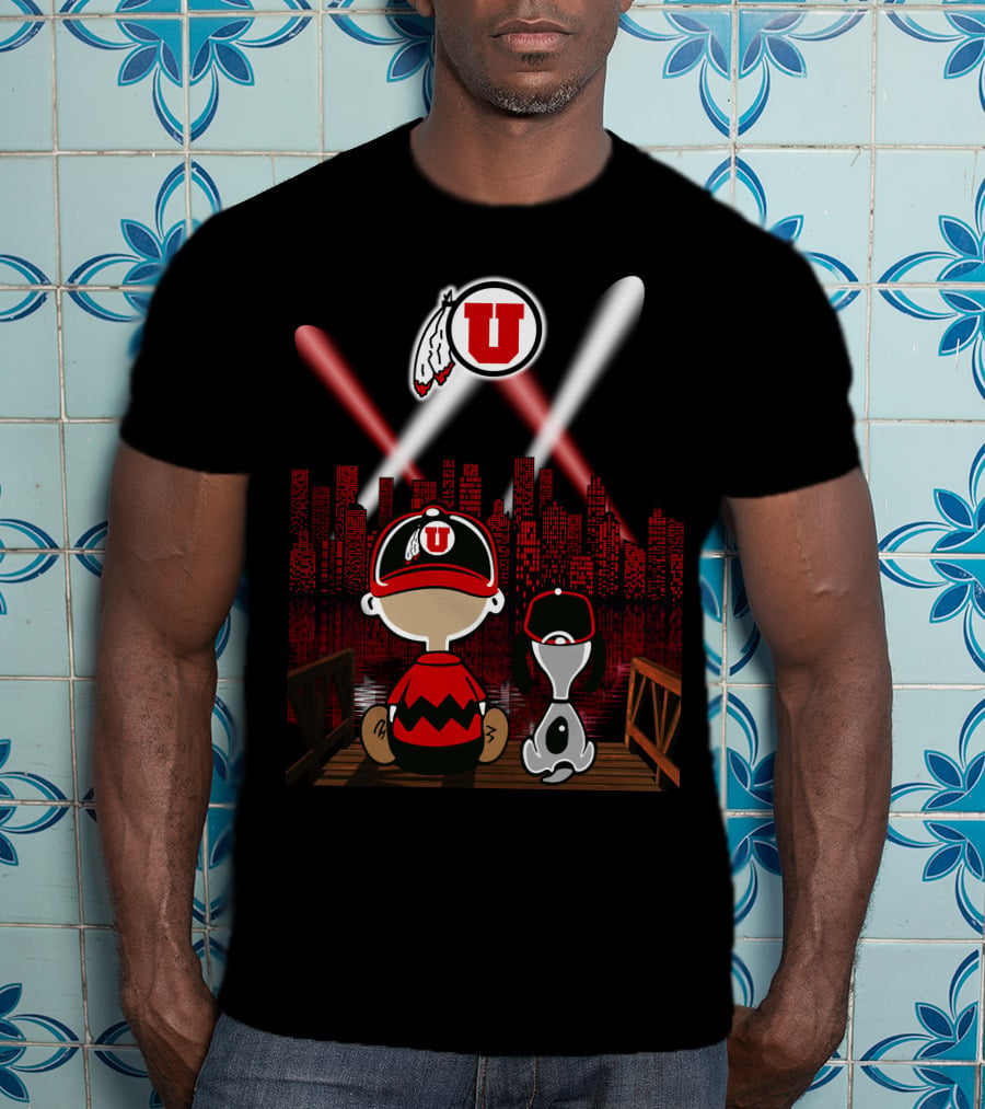 Utah Utes City Skyline Night Scene With Cartoon Characters T-Shirt