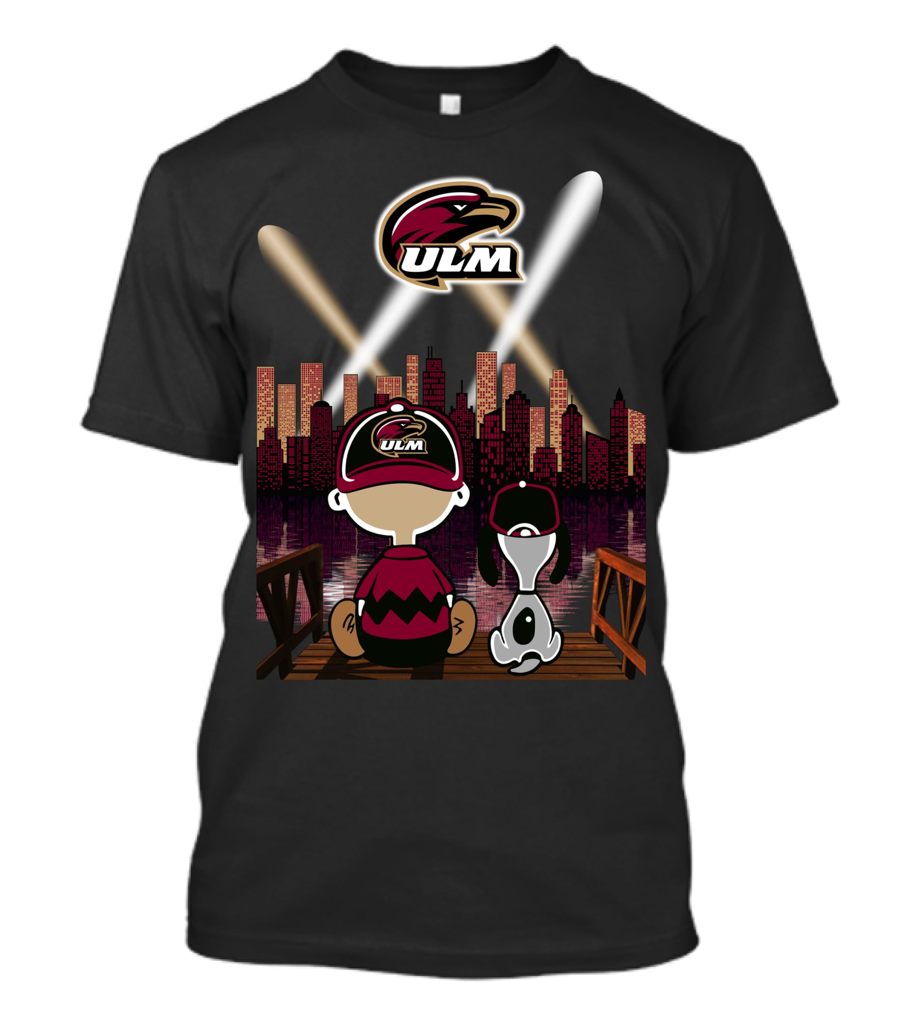 Ulm Warhawks City Skyline Night Lights Retro Style T-Shirt