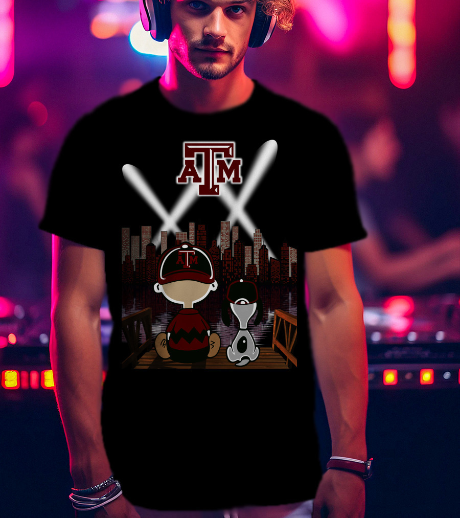 Atm Aggies City Lights With Peanuts Character At Night T-Shirt