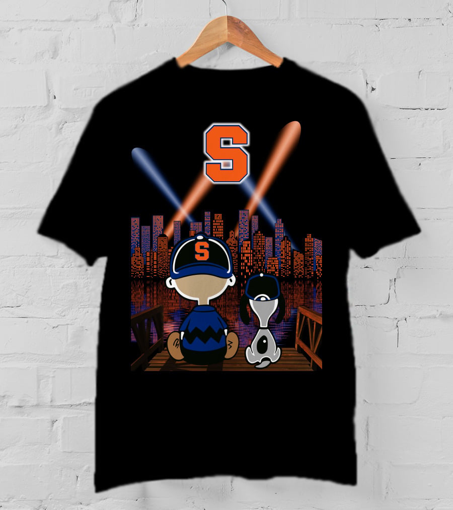 Syracuse Orange City Night Skyline With Baseball Cap And Letter S T-Shirt