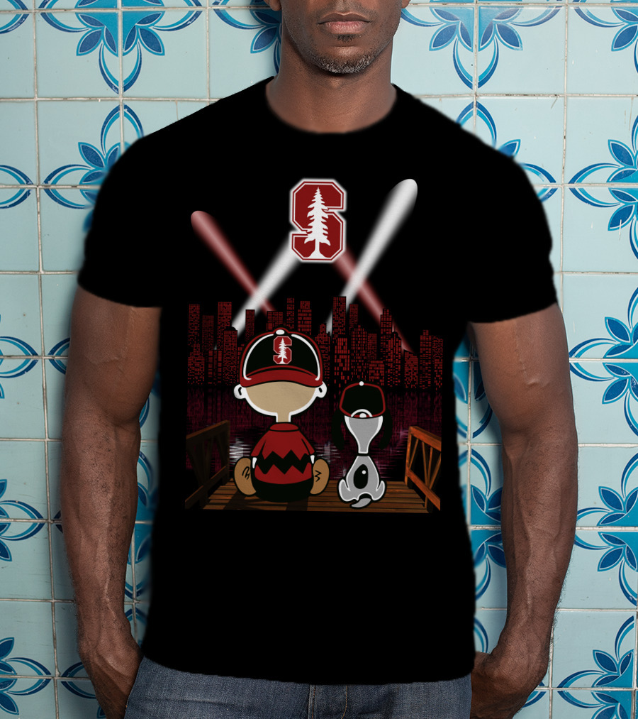 Stanford Cardinal City Night Skyline Peanuts Characters T-Shirt