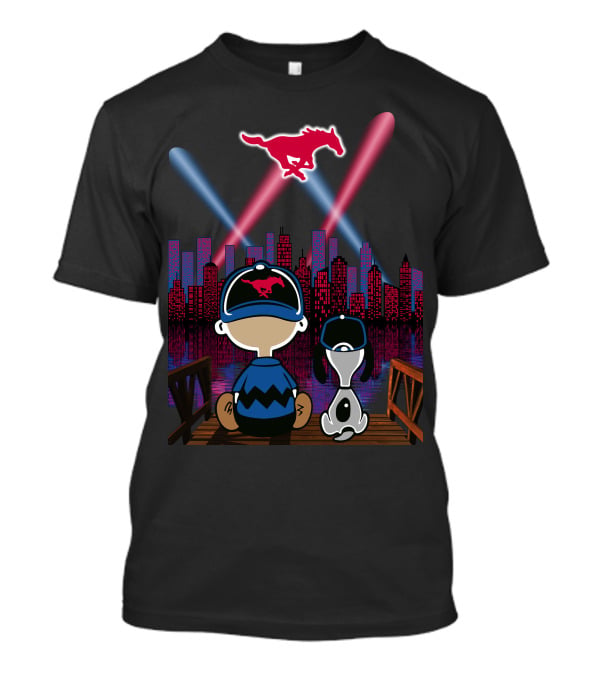 Smu Mustangs Snoopy And Friend City Skyline Night Scene T-Shirt
