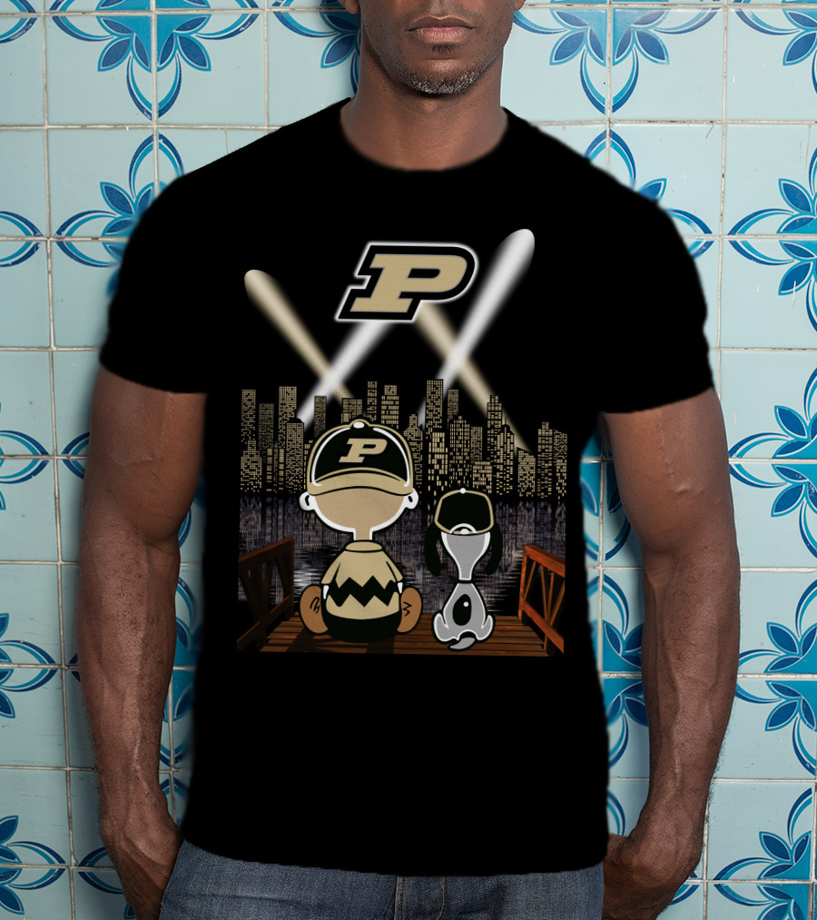 Purdue Boilermakers City Skyline With Iconic Characters And P T-Shirt