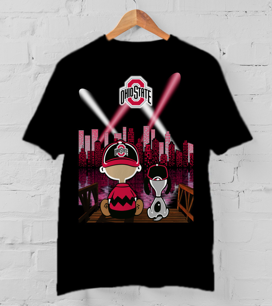 Ohio State Buckeyes Charlie Brown Snoopy City Skyline Night Scene T-Shirt