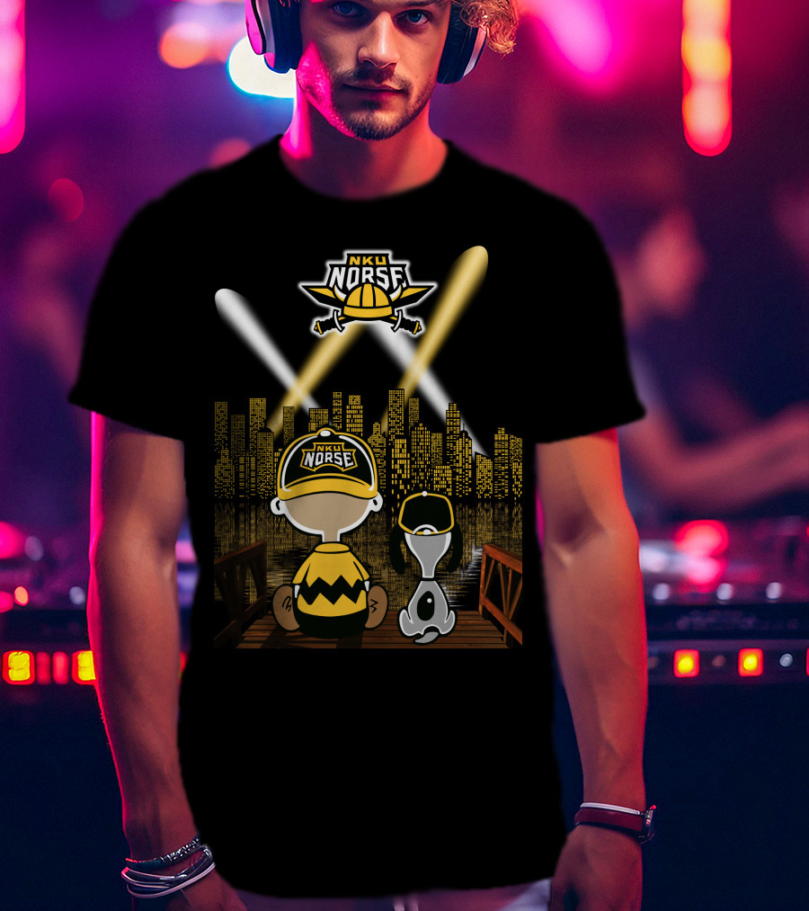Nku Norse Skyline Fans With Dog At Night In Northern Kentucky City T-Shirt