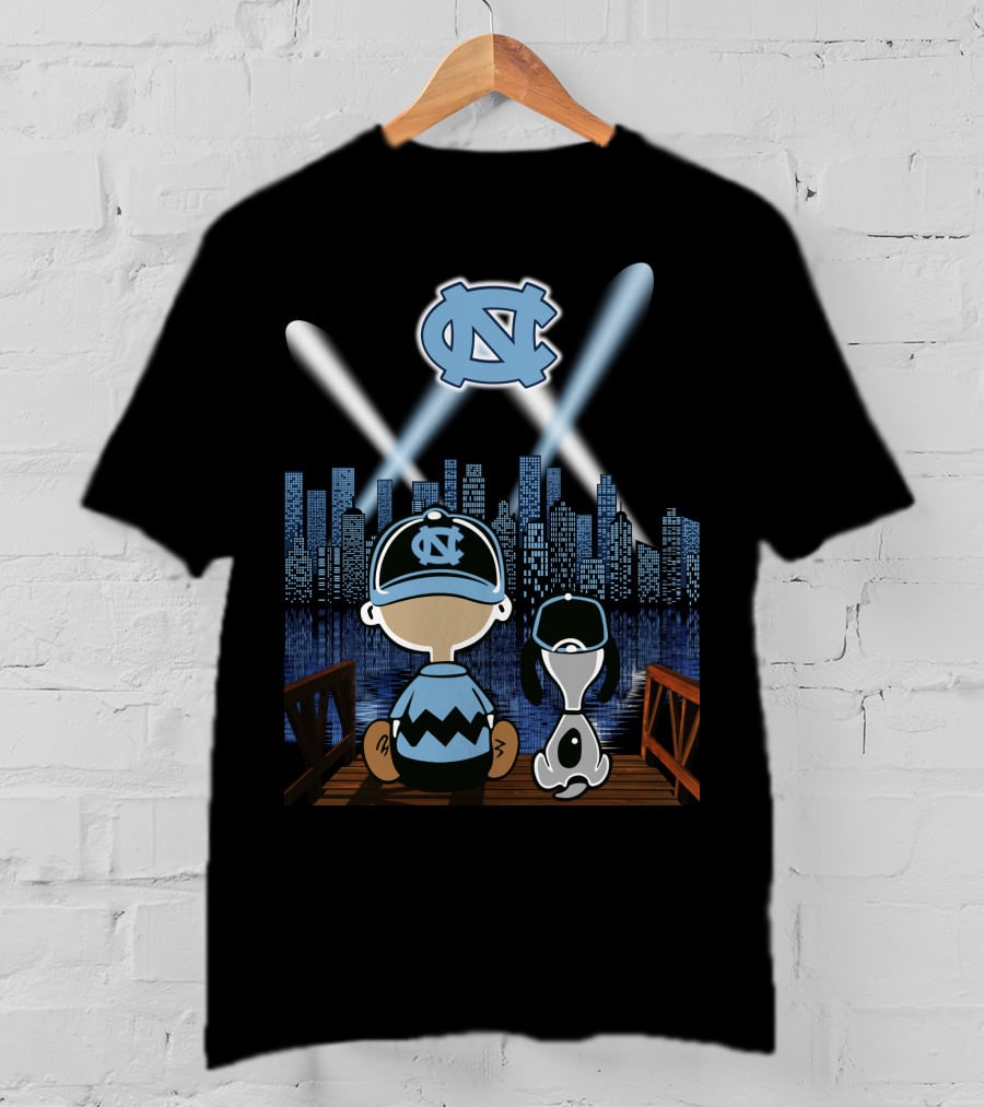 North Carolina Tar Heels City Skyline At Night With Iconic Characters T-Shirt