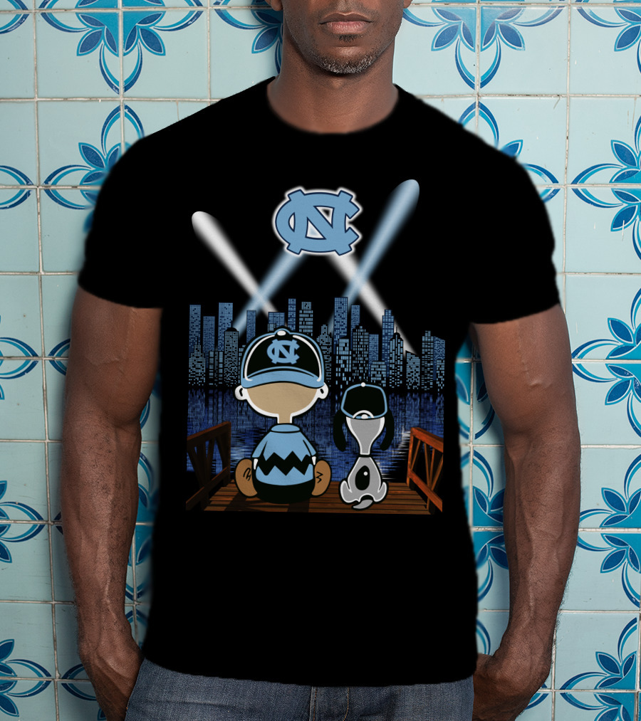 North Carolina Tar Heels City Skyline At Night With Iconic Characters T-Shirt