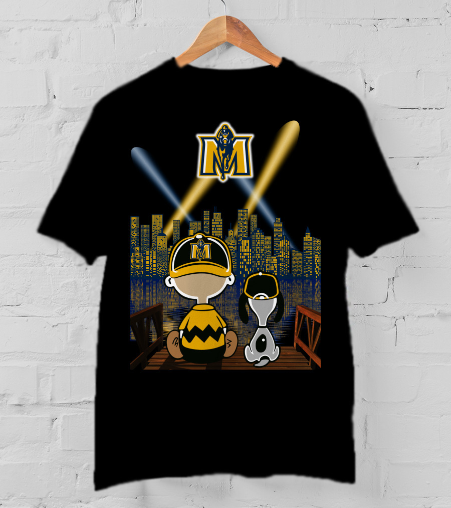 Murray State Racers City Night Skyline With Mascot And Cartoon Characters T-Shirt