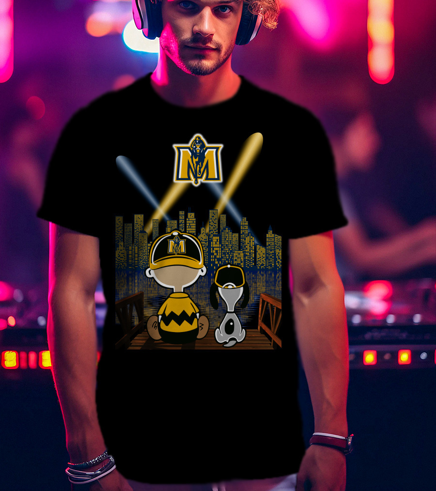 Murray State Racers City Night Skyline With Mascot And Cartoon Characters T-Shirt