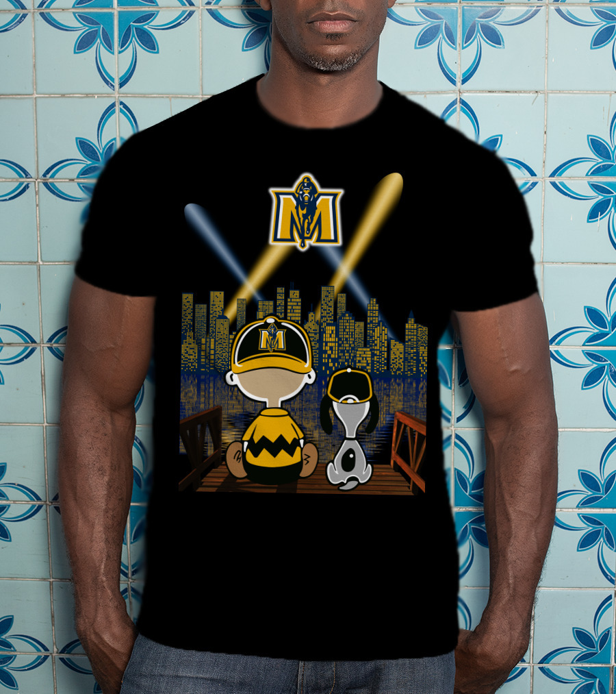 Murray State Racers City Night Skyline With Mascot And Cartoon Characters T-Shirt