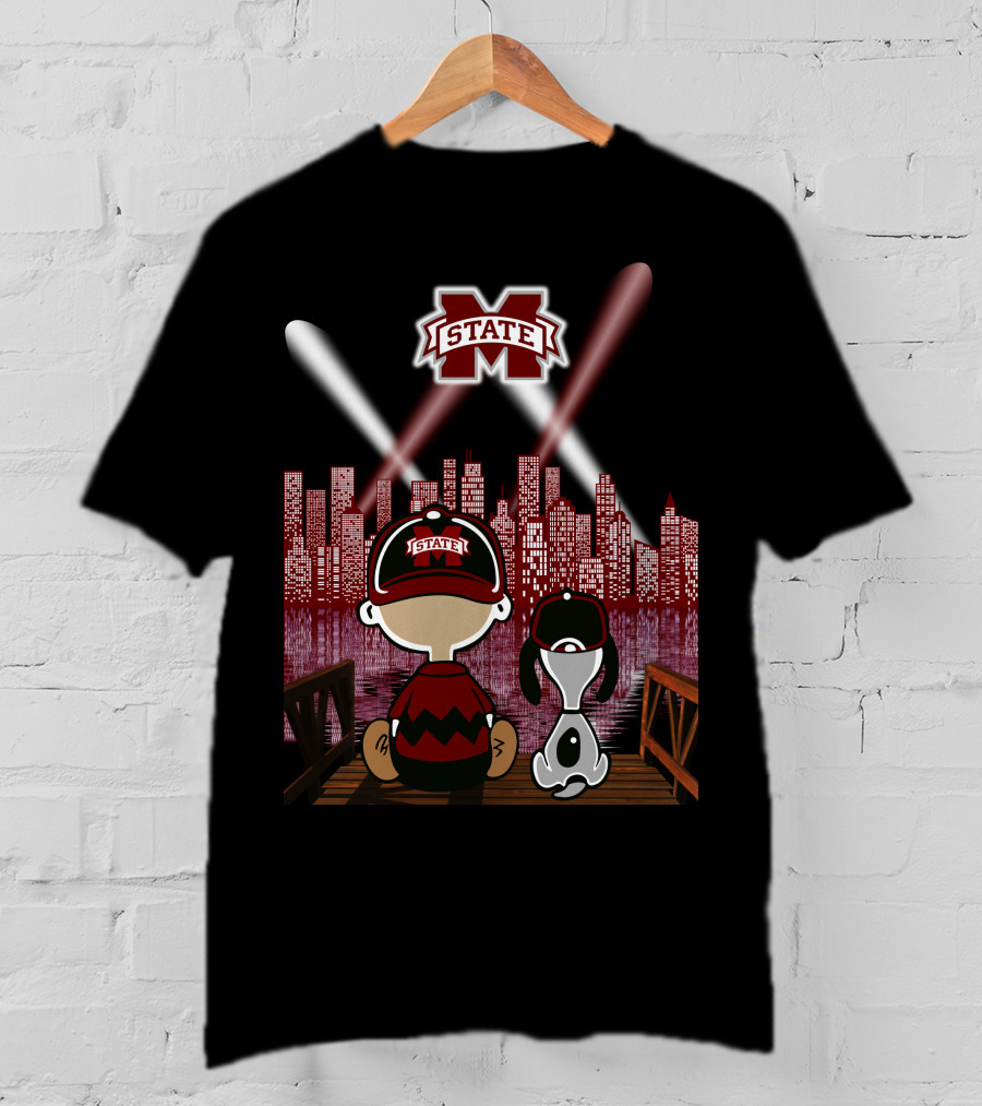 Mississippi State Bulldogs City Night Skyline With Baseball Fans And Iconic Mascot T-Shirt