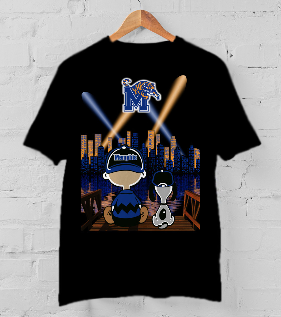 Memphis Tigers Skyline Night With Fans And Mascot Scene T-Shirt