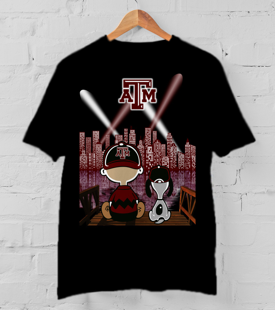 Texas A&M Aggies City Lights At Night With Iconic Characters T-Shirt