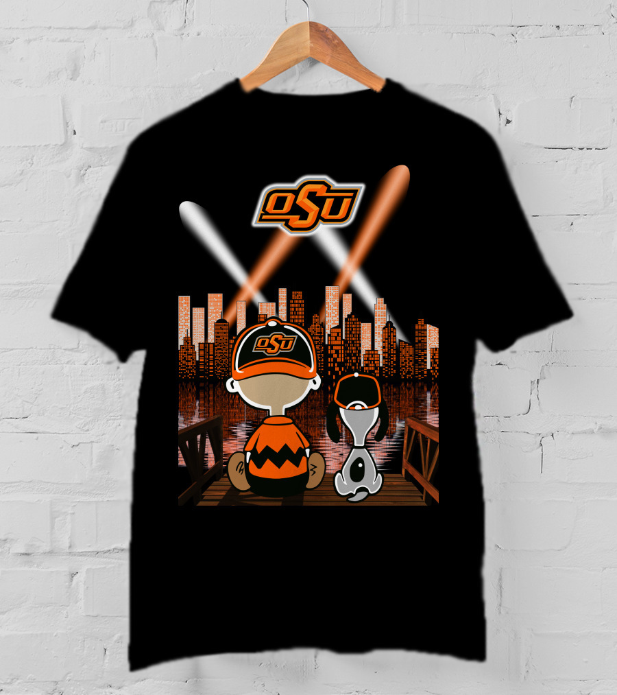 Osu Oklahoma State Cowboys City By Night Skyline T-Shirt