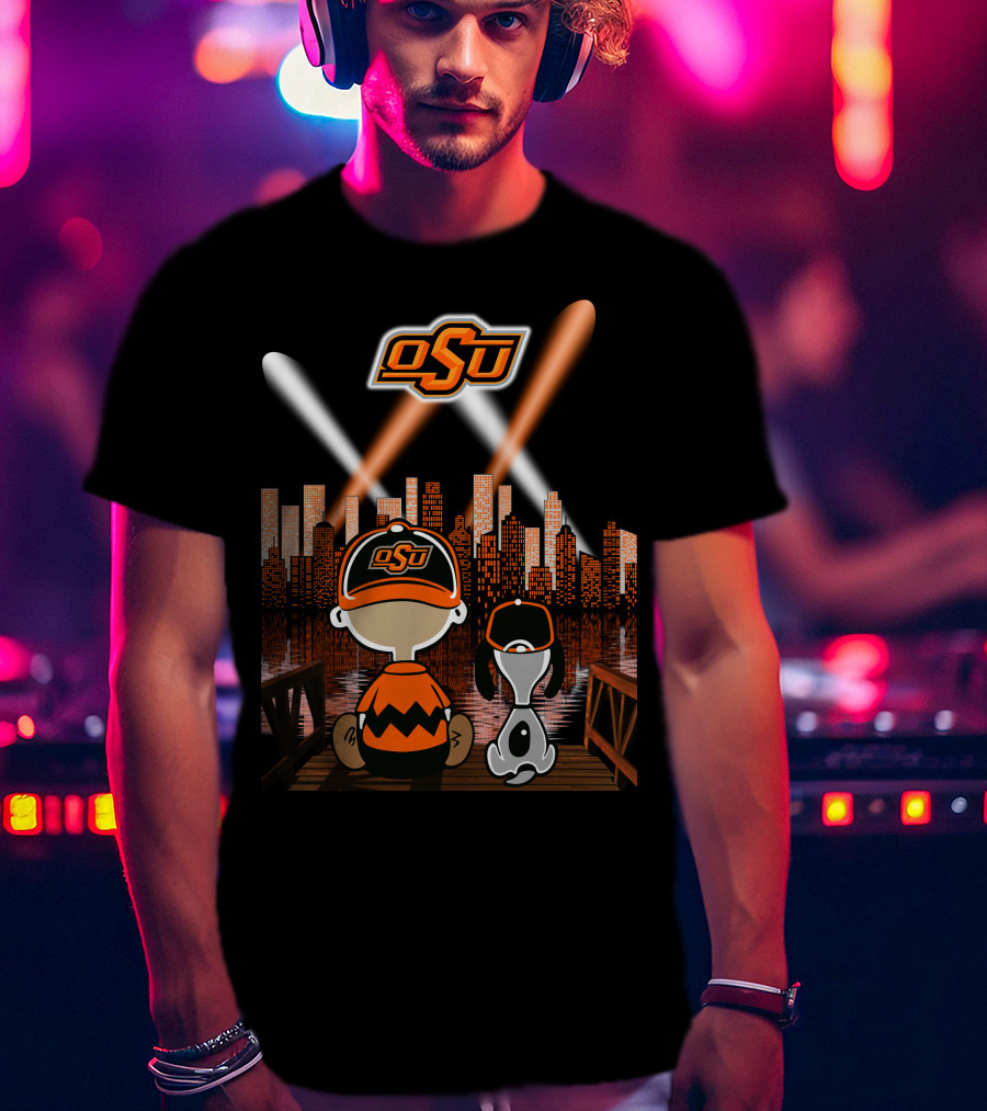 Osu Oklahoma State Cowboys City By Night Skyline T-Shirt