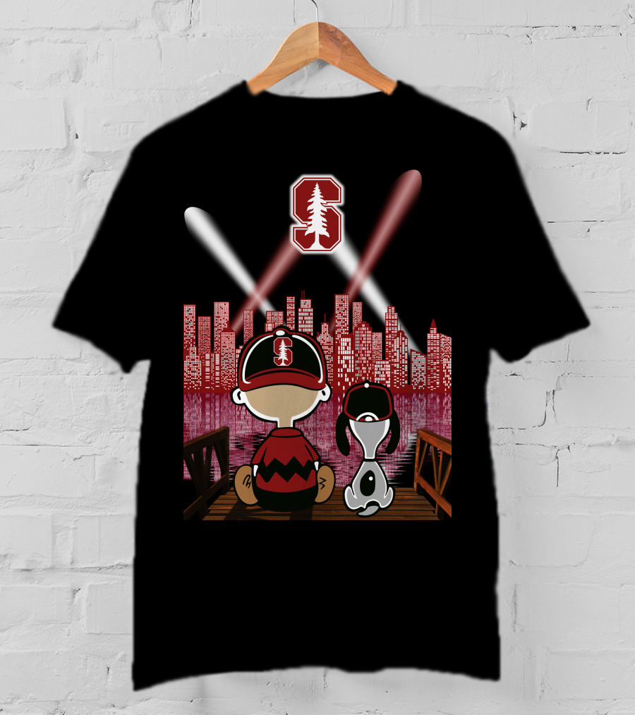 Stanford Cardinal Skyline Night With Characters And Lights T-Shirt