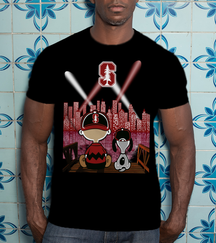 Stanford Cardinal Skyline Night With Characters And Lights T-Shirt