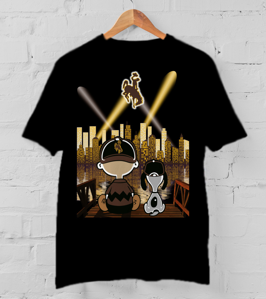 Wyoming Cowboys Skyline Spotlight Views With Cartoon Characters T-Shirt