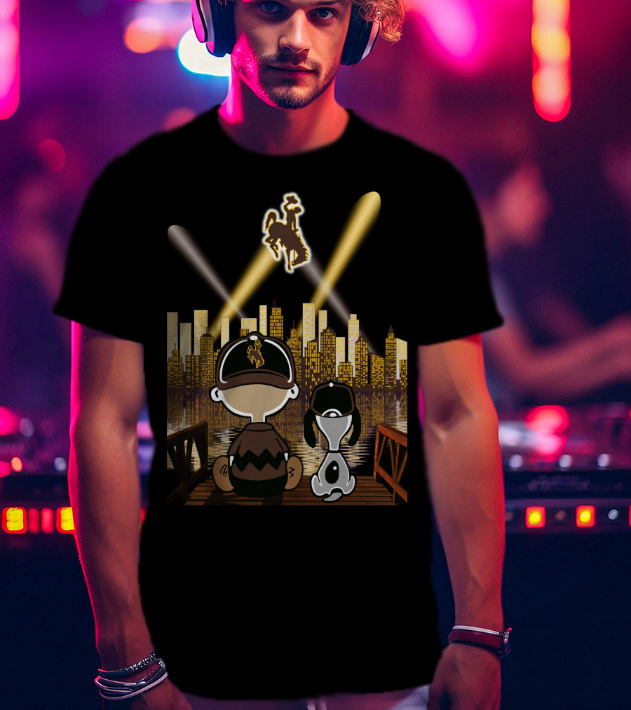 Wyoming Cowboys Skyline Spotlight Views With Cartoon Characters T-Shirt