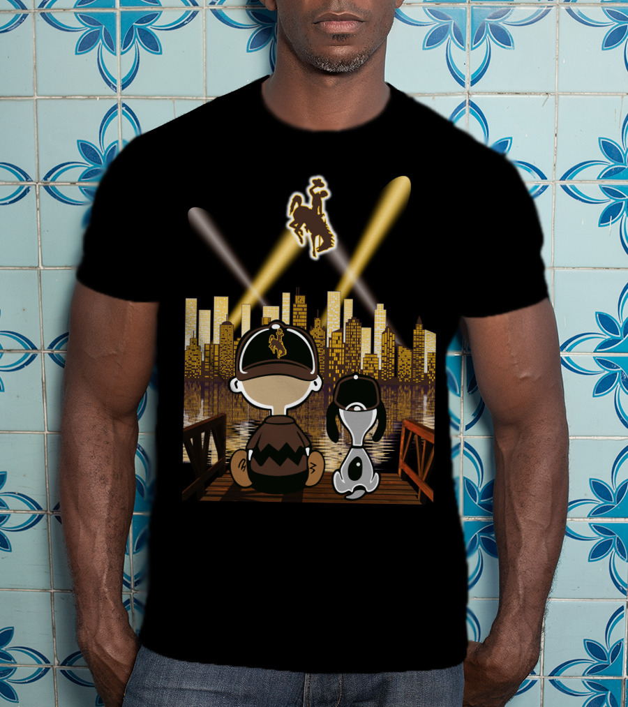 Wyoming Cowboys Skyline Spotlight Views With Cartoon Characters T-Shirt