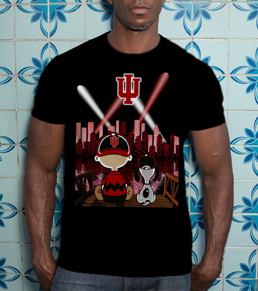 Indiana Hoosiers Nighttime City Skyline With Iconic Characters T-Shirt