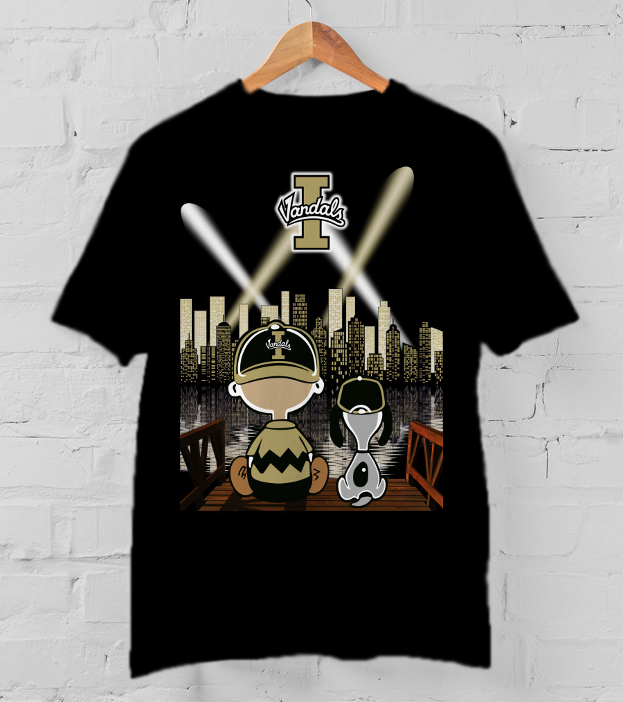 Vandals Idaho City Skyline At Night With Cartoon Characters T-Shirt