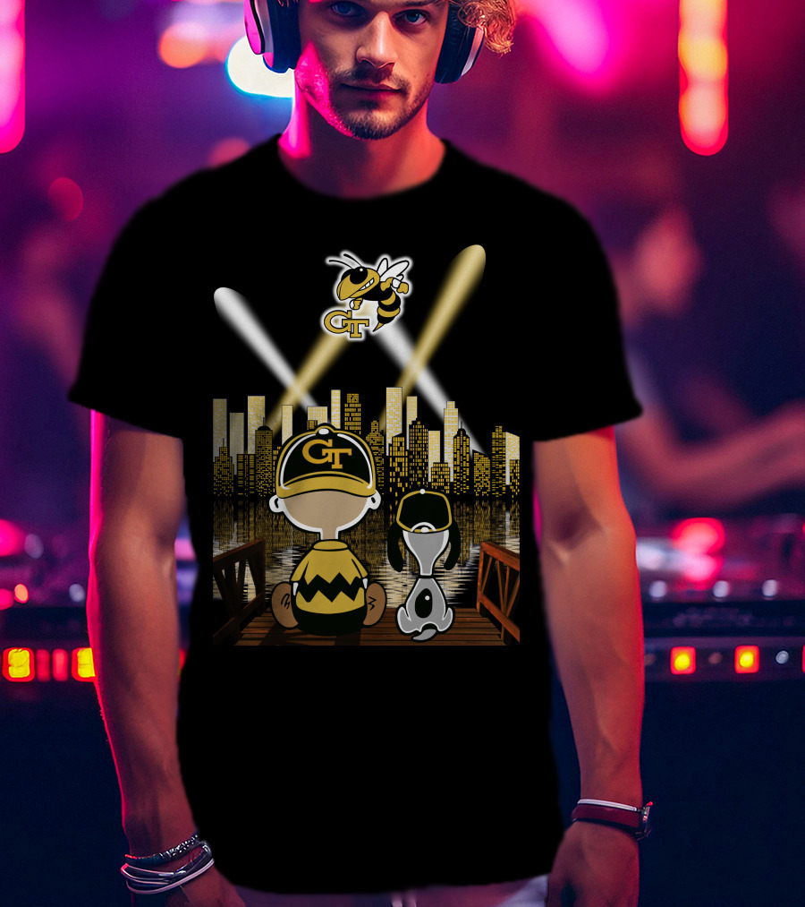 Georgia Tech Yellow Jackets City Skyline Night Reflections T-Shirt