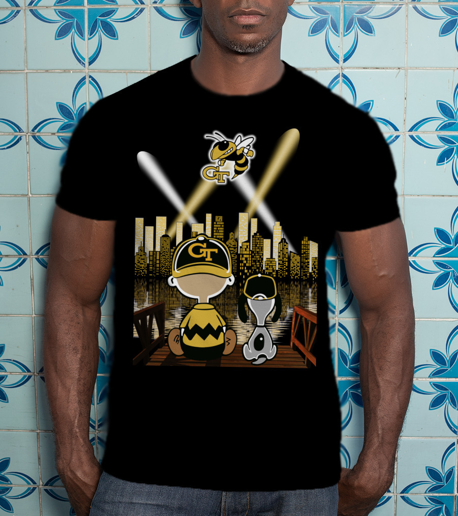 Georgia Tech Yellow Jackets City Skyline Night Reflections T-Shirt