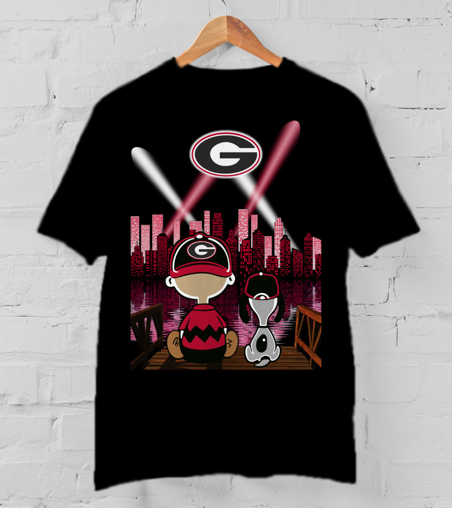 Georgia Bulldogs Cityscape 74 Night Sky Lights T-Shirt