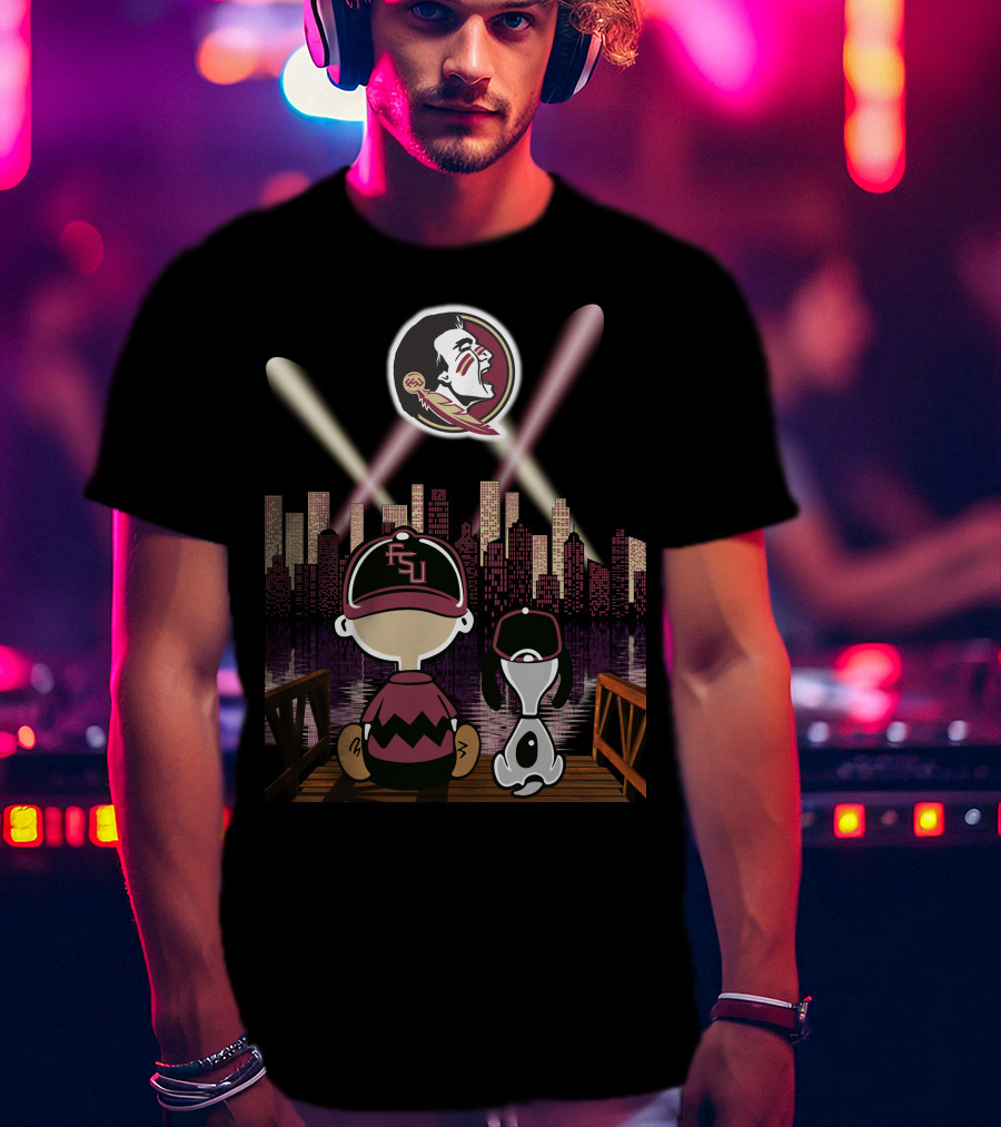 Florida State Seminoles Night City Skyline With Fsu Fans Watching T-Shirt