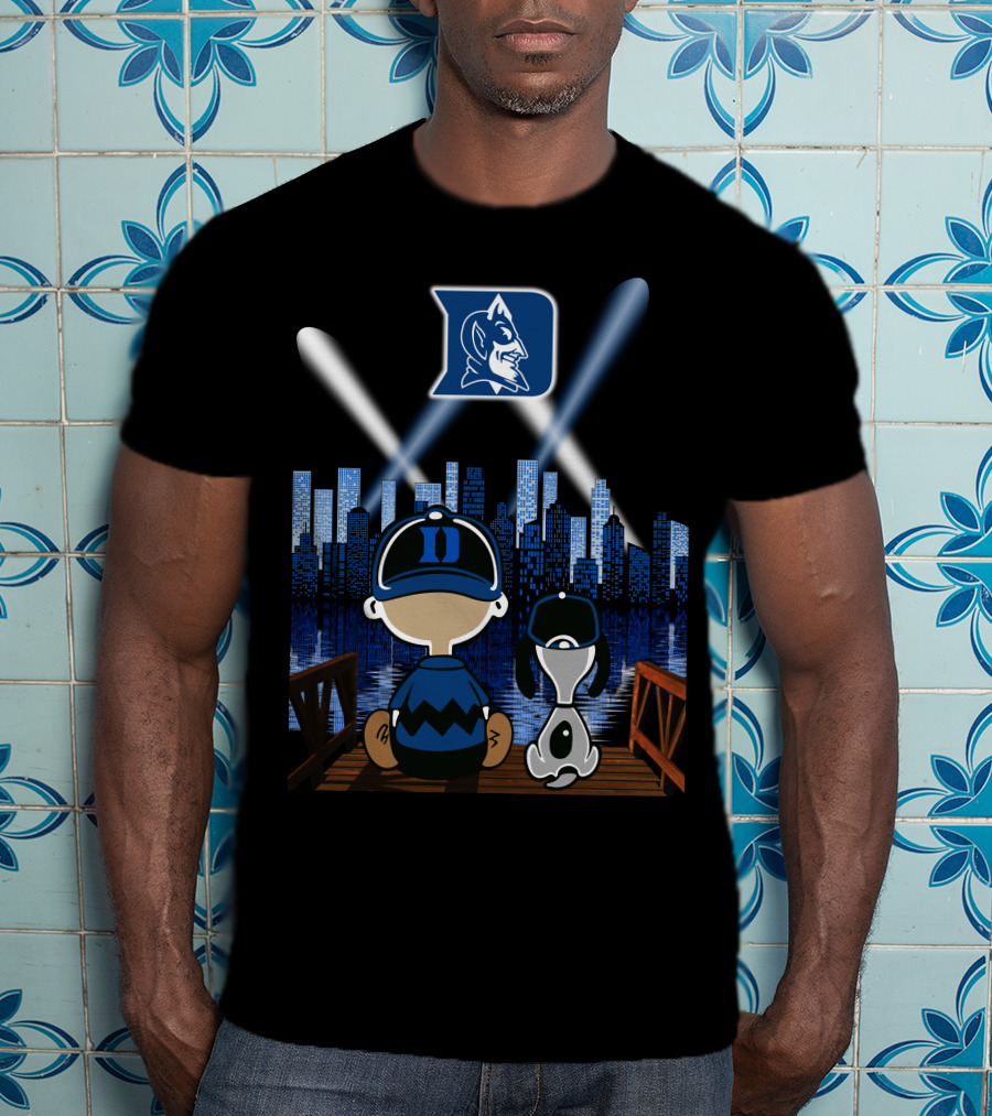 Duke Blue Devils Skyline Night With Iconic Characters T-Shirt