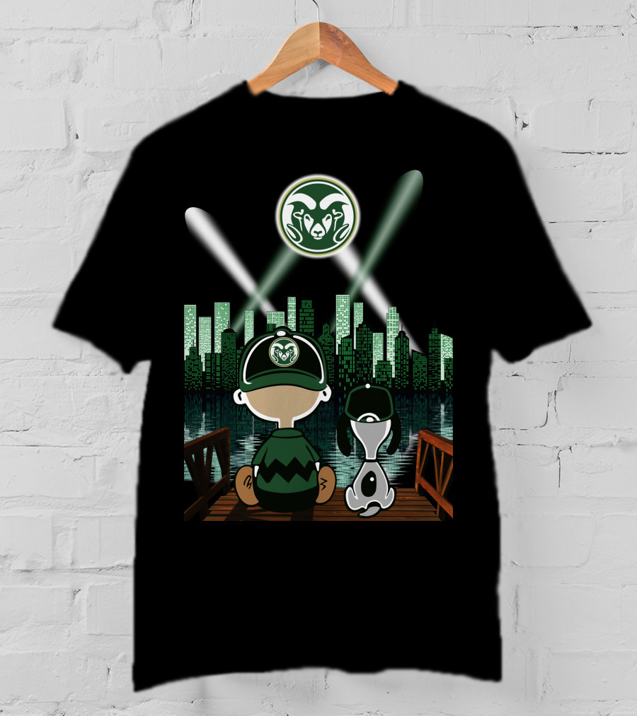 Colorado State Rams City By Night Skyline Reflection With Mascot Fan And Dog T-Shirt