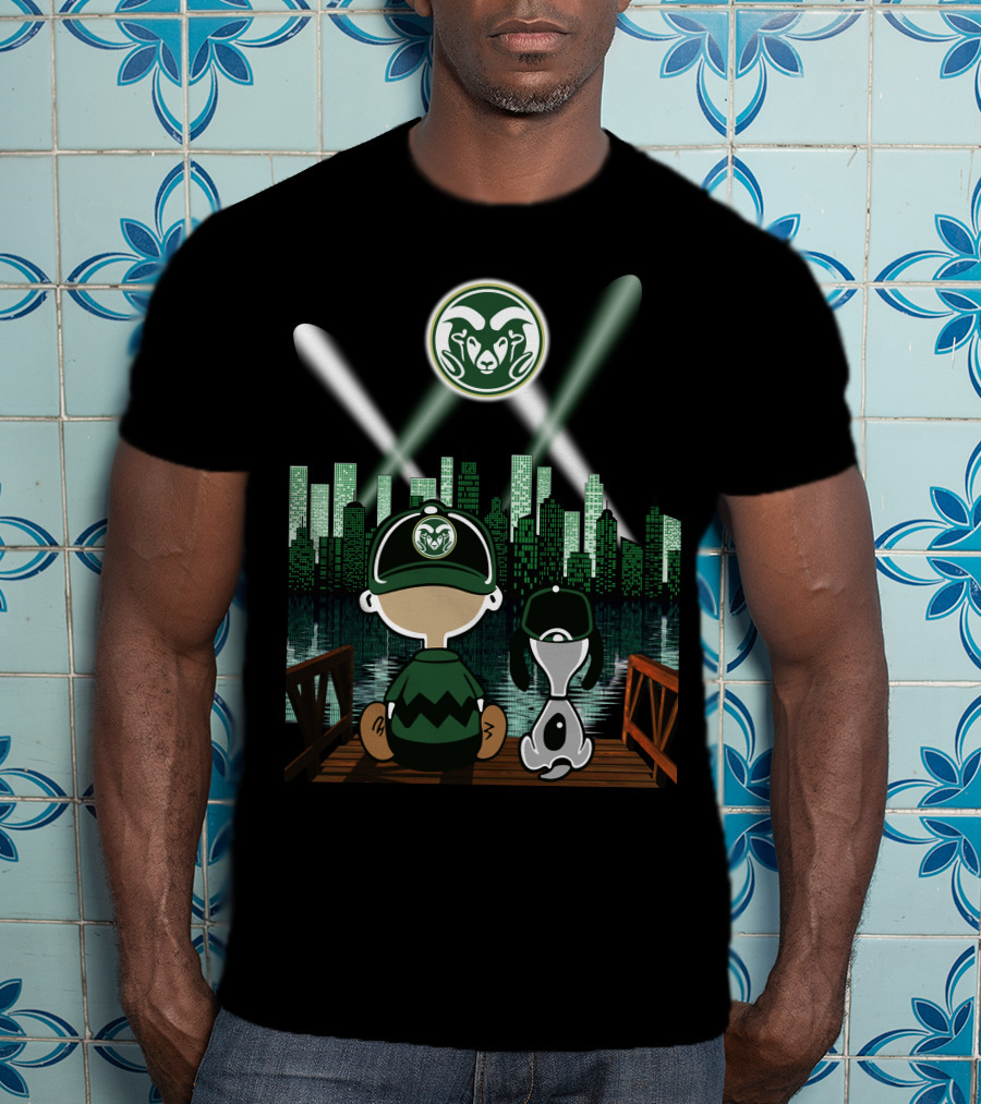 Colorado State Rams City By Night Skyline Reflection With Mascot Fan And Dog T-Shirt