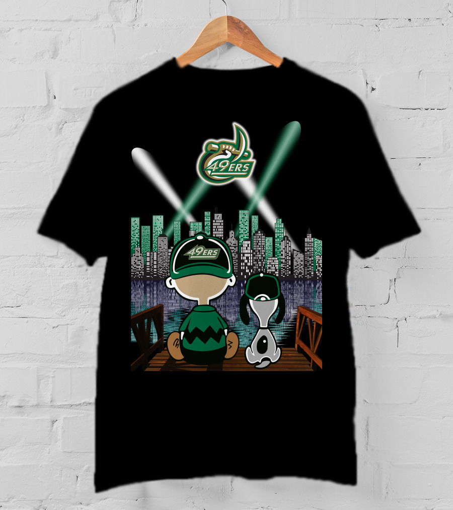 Charlotte 49ers City By Night Lights With Skyline And Characters T-Shirt