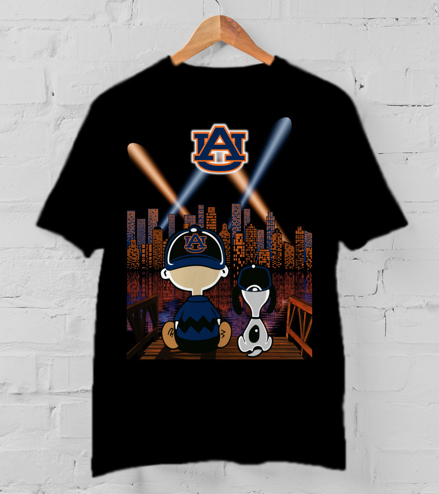 Auburn Tigers 92 Cityscape Night With Characters And Skyline T-Shirt