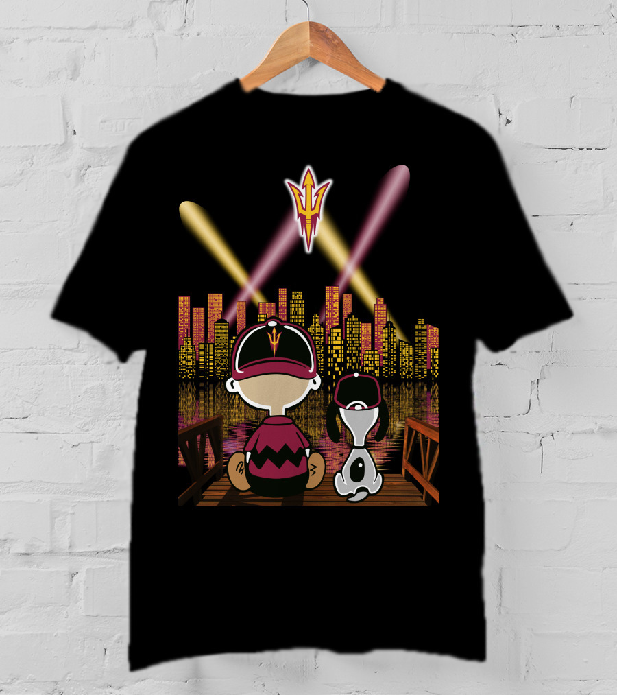 Arizona State Sun Devils Night Skyline Characters Patterson And Canine Duo T-Shirt