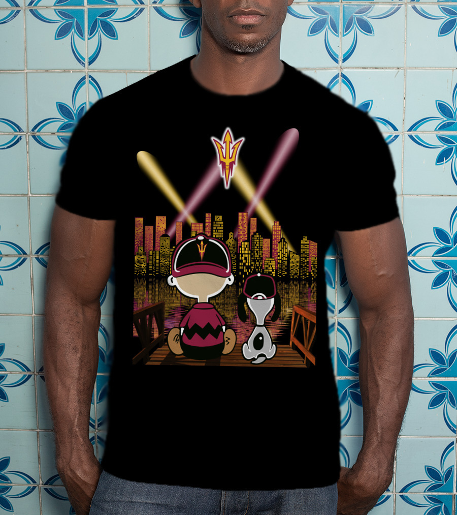Arizona State Sun Devils Night Skyline Characters Patterson And Canine Duo T-Shirt