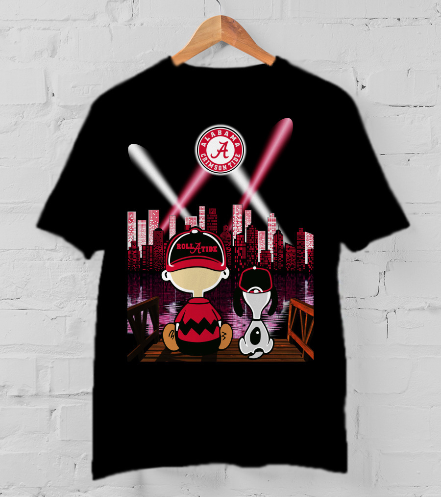 Alabama Crimson Tide Roll Tide City Skyline Night Scene Peanuts Duo T-Shirt
