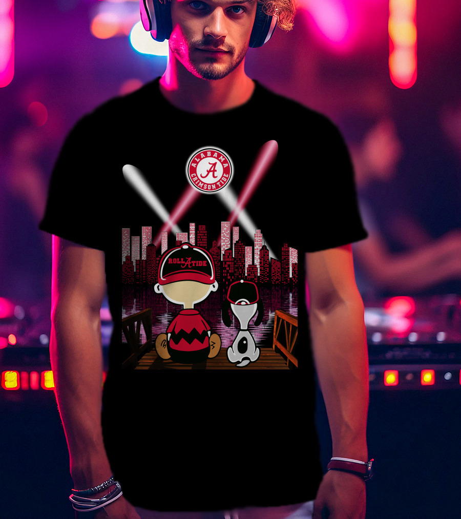 Alabama Crimson Tide Roll Tide City Skyline Night Scene Peanuts Duo T-Shirt