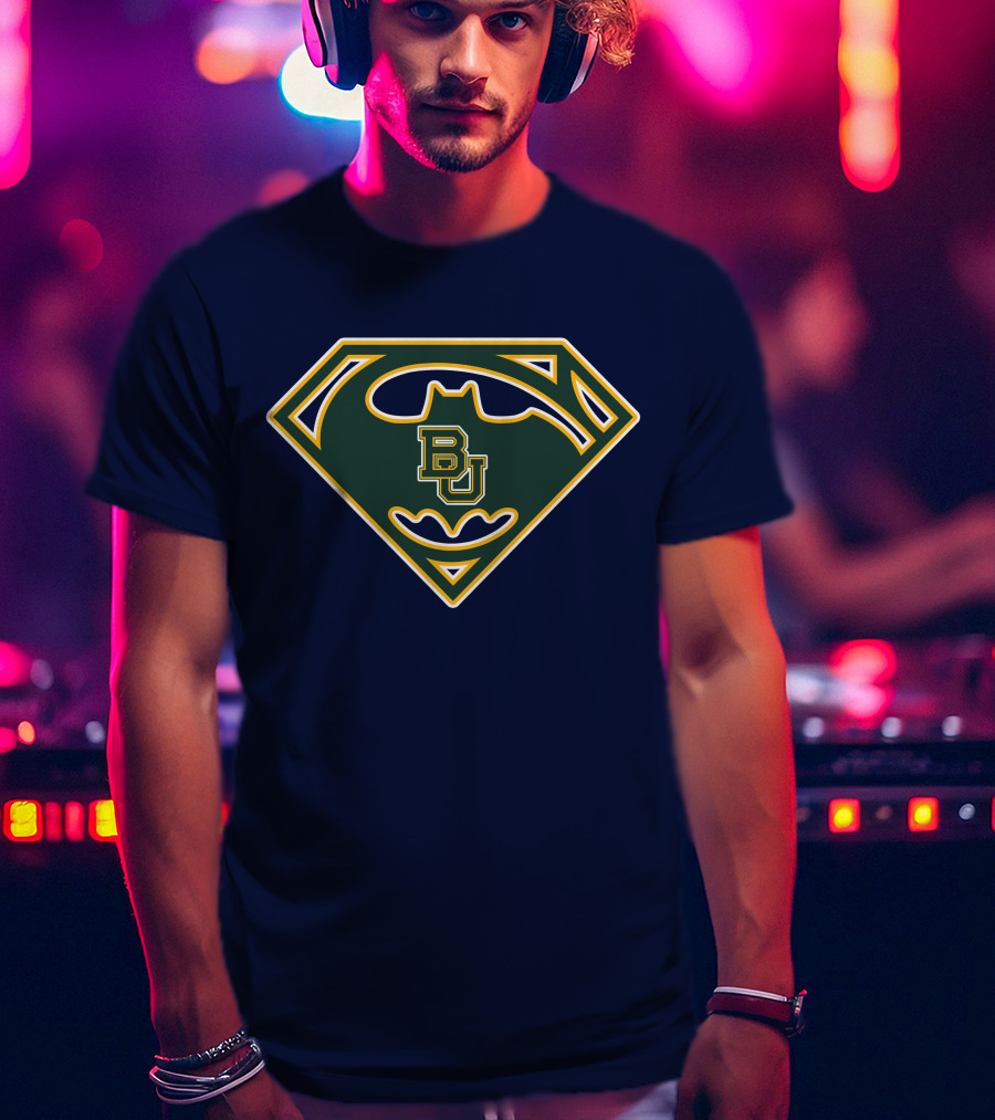 Batman Superman Logo With Bu Baylor Bears T-Shirt