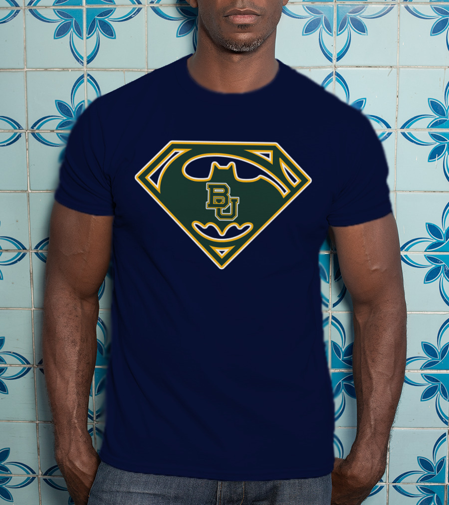 Batman Superman Logo With Bu Baylor Bears T-Shirt