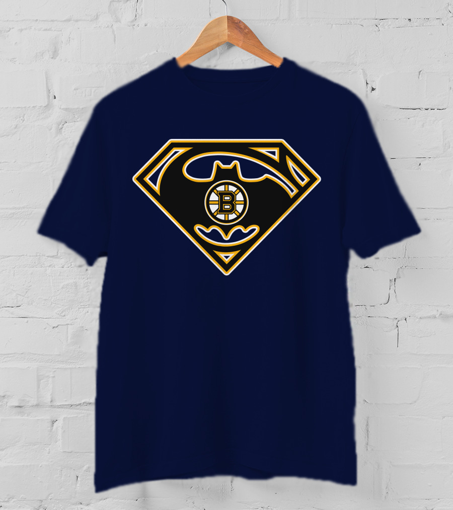 Boston Bruins Batman Superman Logo Fusion 157 T-Shirt