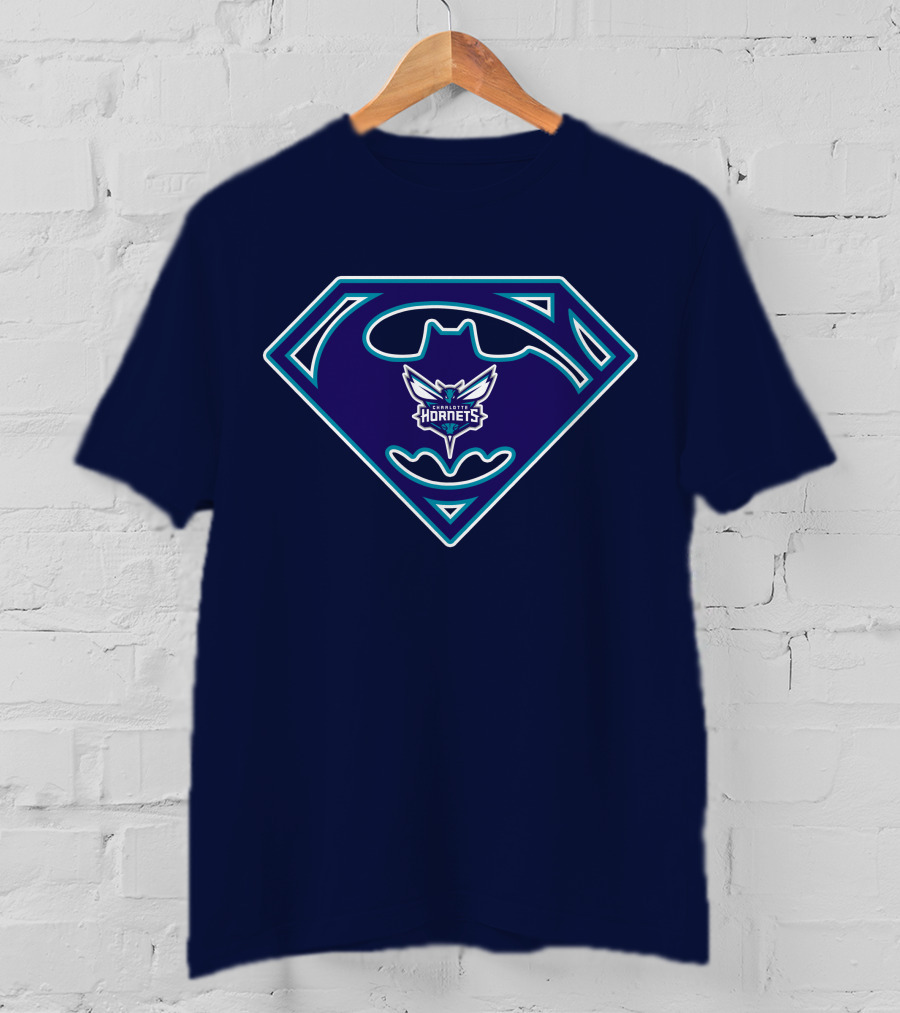 Charlotte Hornets Superman Batman Logo Fusion T-Shirt